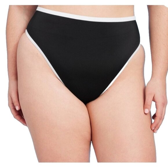 Shade & Shore Black & White Contrast Cheeky Bikini Swim Bottom -- Size 1X 17-18 - Picture 1 of 4